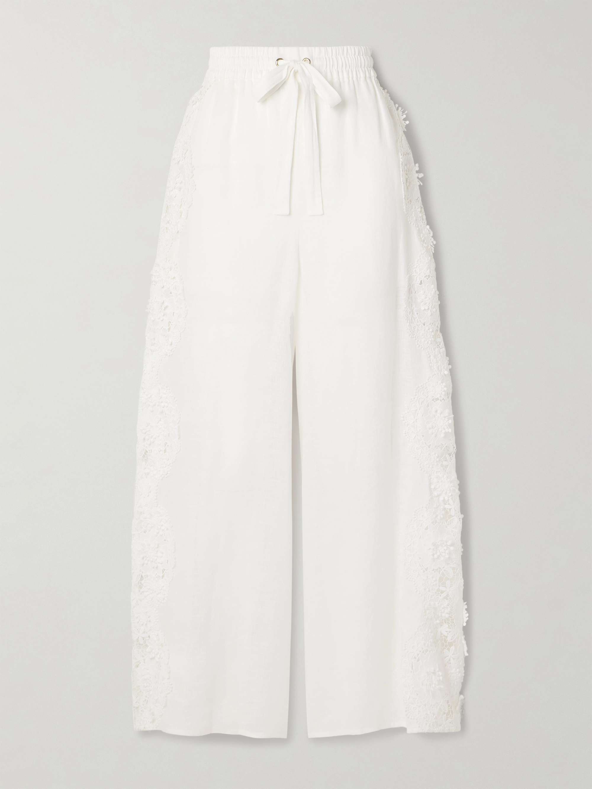 ZIMMERMANN Halliday guipure lace-trimmed linen wide-leg