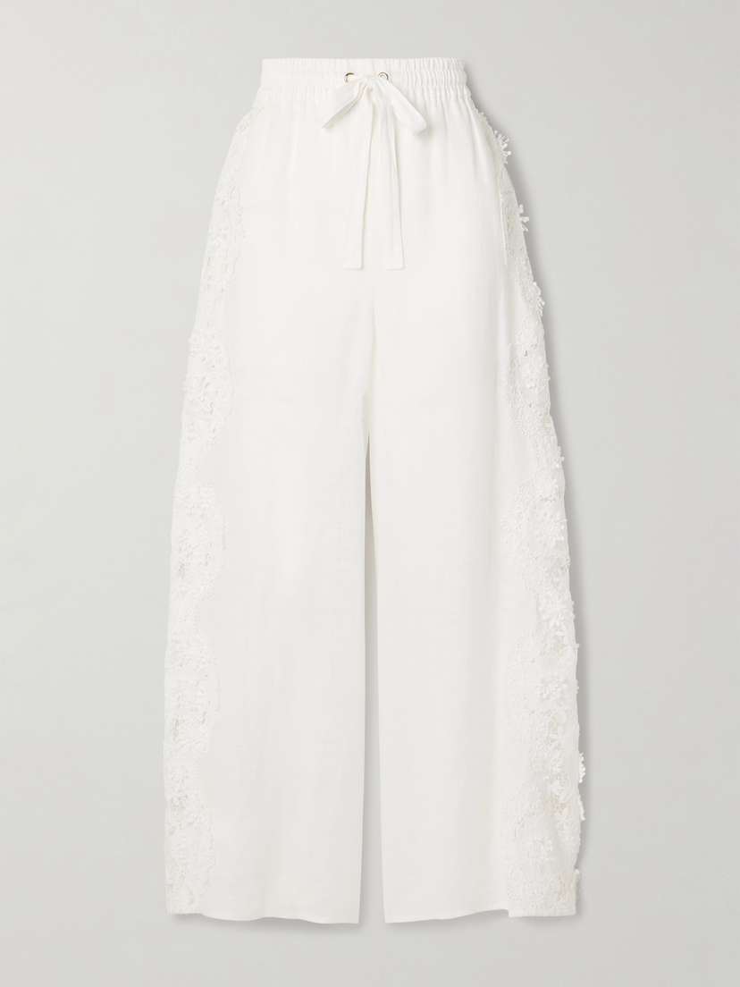 Zimmermann Halliday Guipure Lace-trimmed Linen Wide-leg Pants