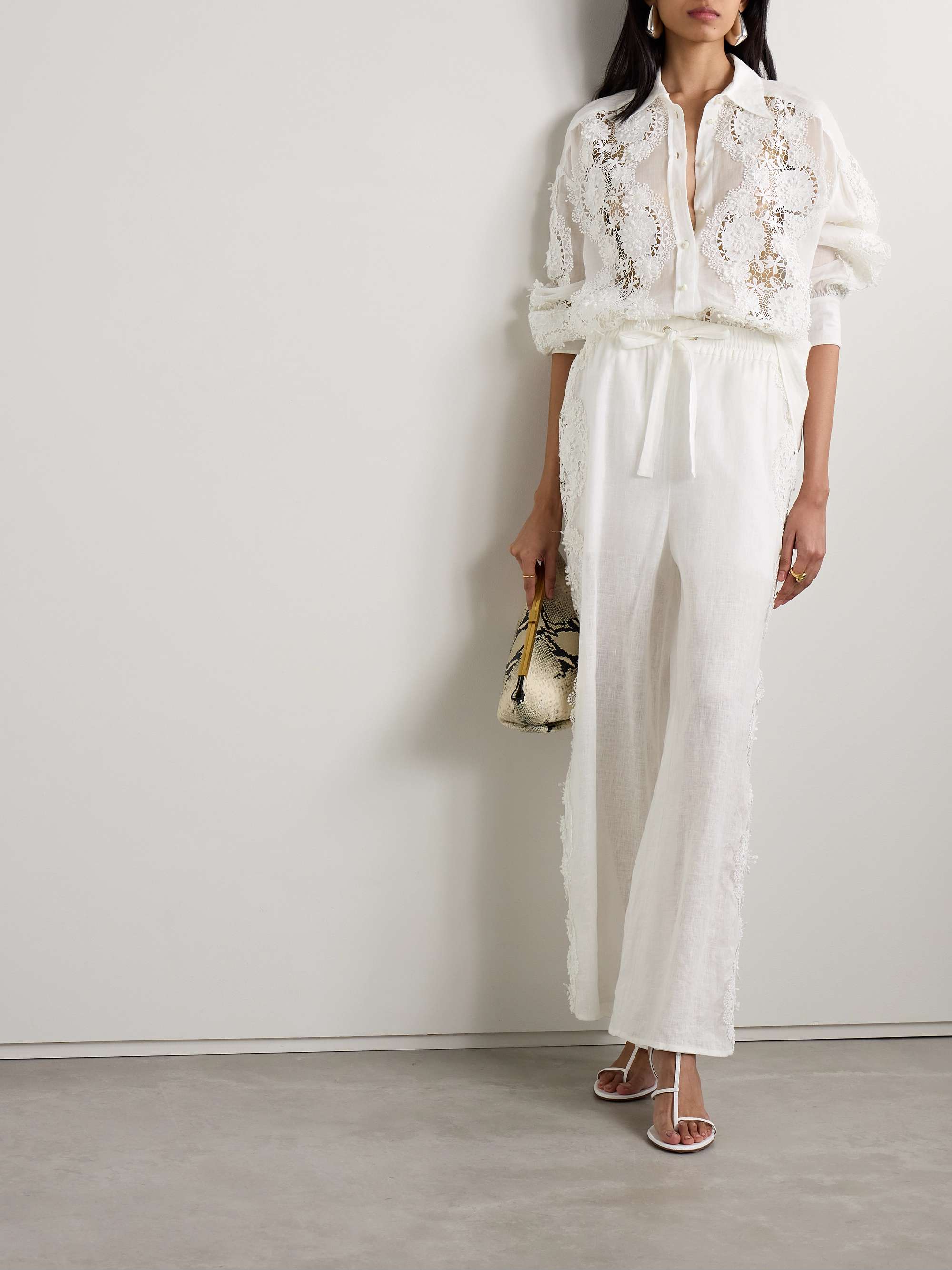 ZIMMERMANN Halliday guipure lace-trimmed linen wide-leg
