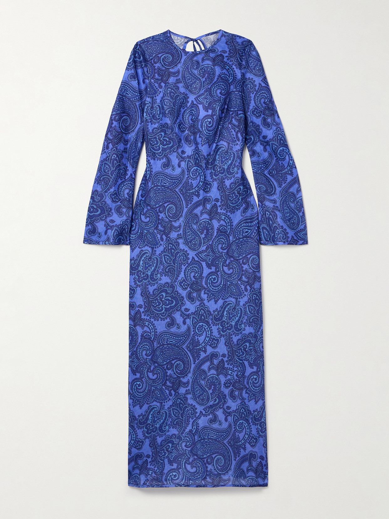 Zimmermann Ottie Open-back Bead-embellished Paisley-print Linen Maxi Dress In Blue,multi