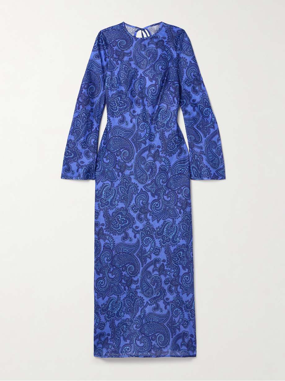 ottie open-back bead-embellished paisley-print linen maxi dress
