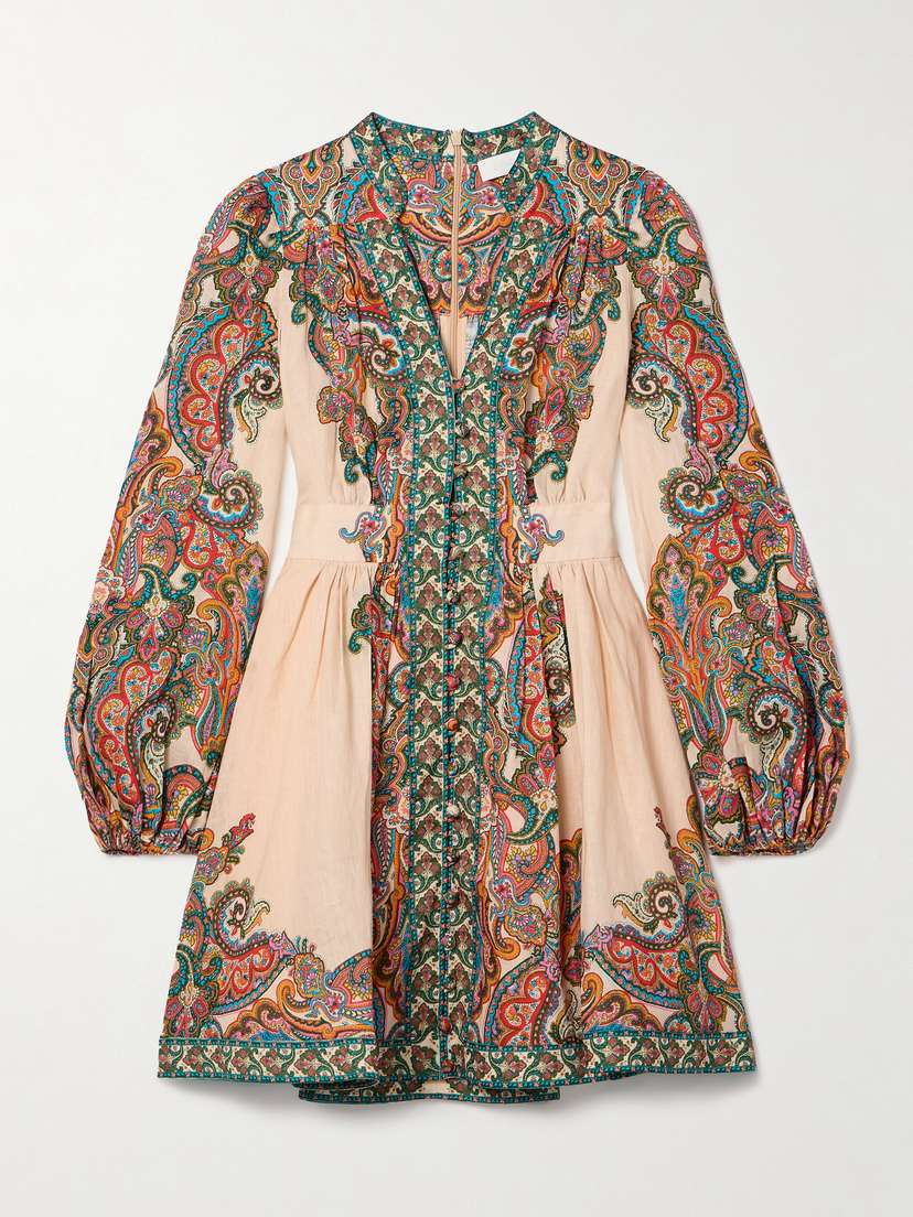 Zimmermann Ottie Gathered Paisley-print Linen Mini Dress