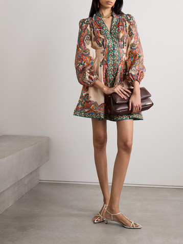 Zimmermann Ottie gathered paisley-print linen mini dress
