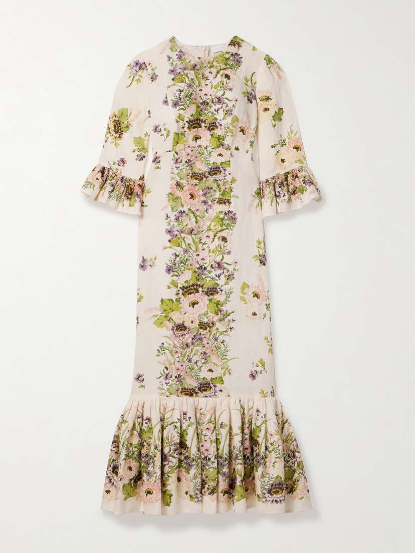 Zimmermann Halliday Ruffled Floral-print Linen Midi Dress