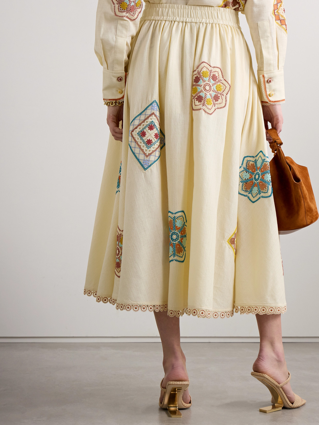 Zimmermann Ottie Guipure Lace-trimmed Cotton Midi Skirt In Cream