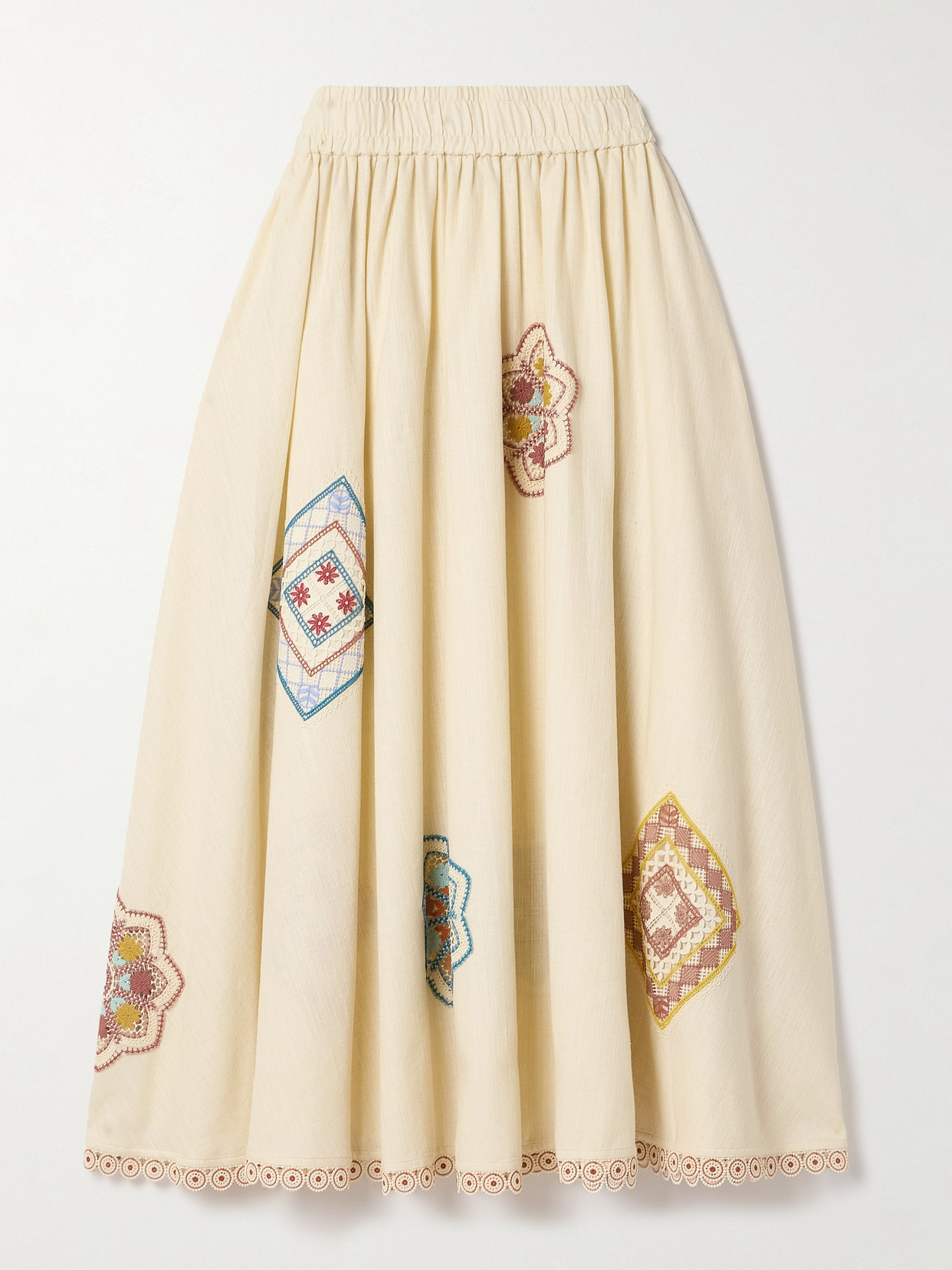 ZIMMERMANN OTTIE GUIPURE LACE-TRIMMED COTTON MIDI SKIRT
