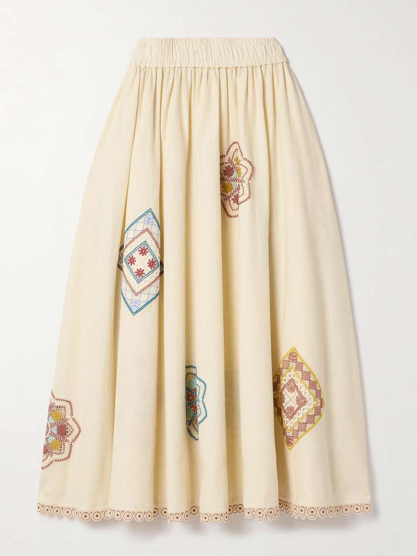 Zimmermann Ottie Guipure Lace-trimmed Cotton Midi Skirt