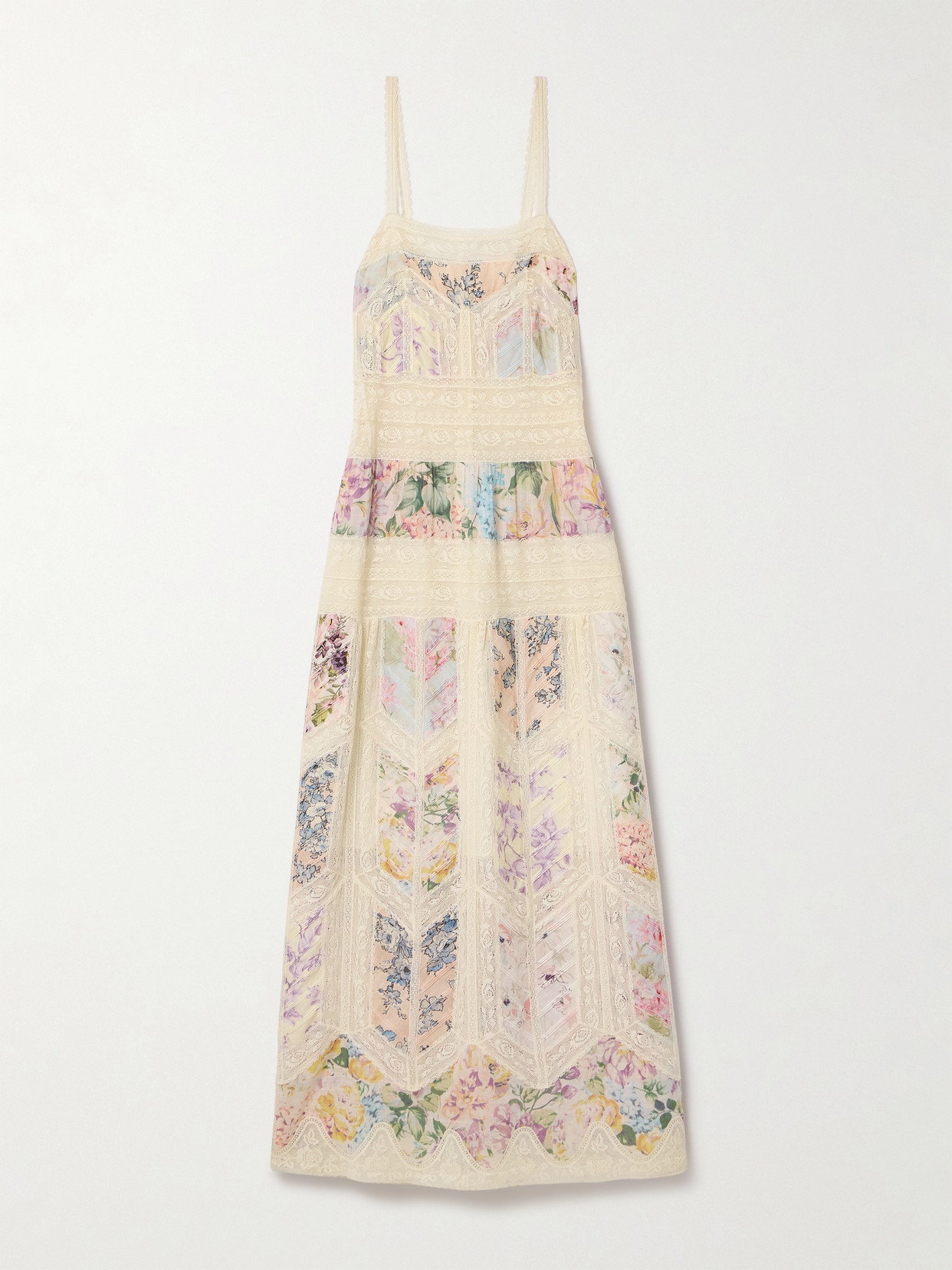 Zimmermann Halliday Lace And Floral-print Cotton-voile Maxi Dress In White