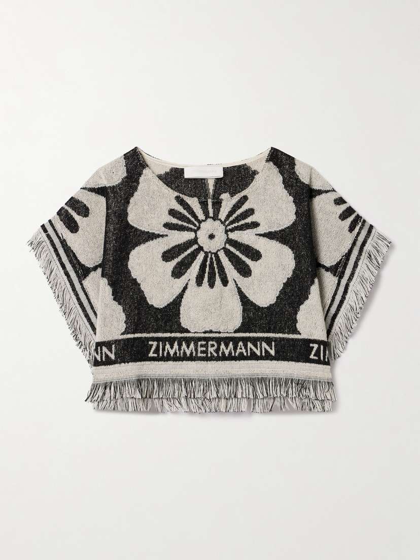 Zimmermann Halliday Cropped Fringed Cotton-terry Jacquard Top