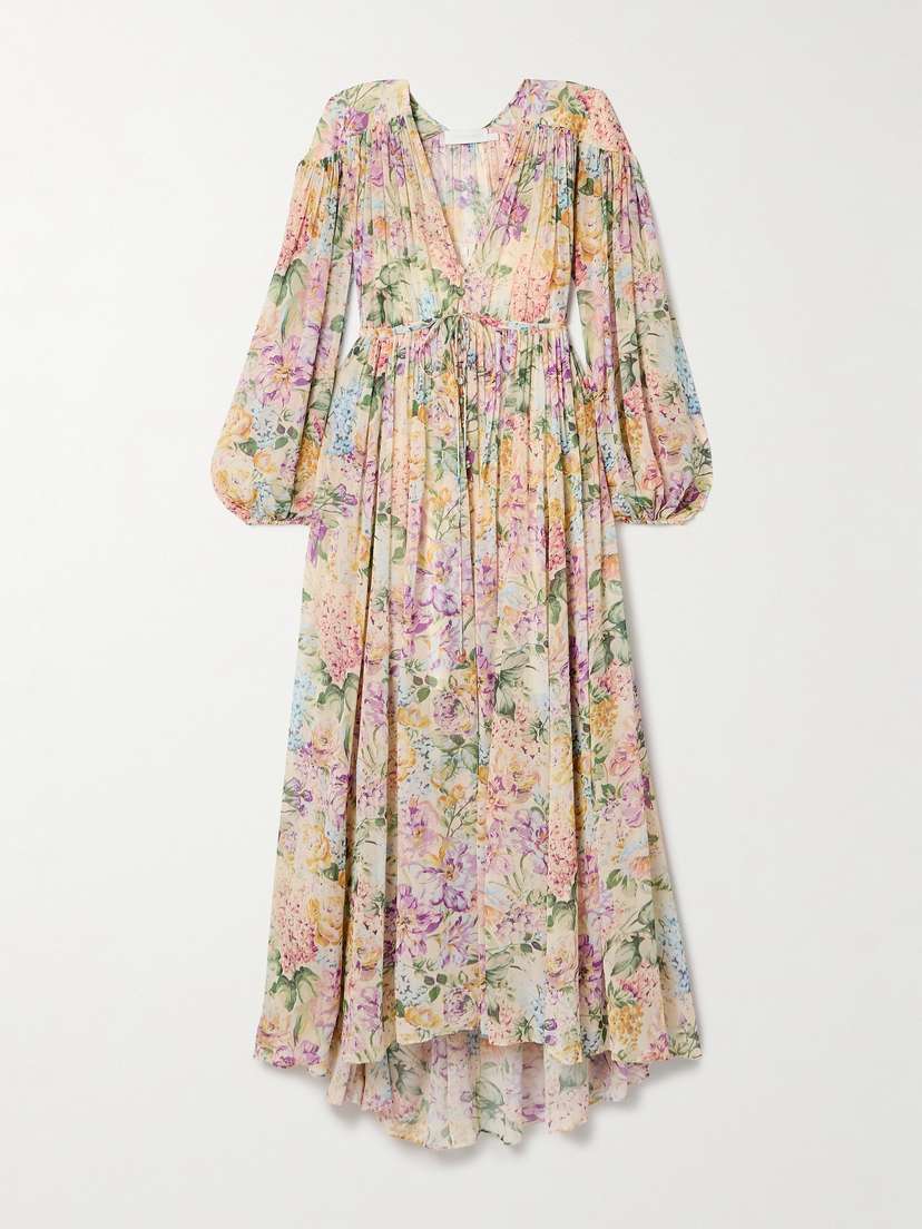 Zimmermann Halliday Gathered Floral-print Silk-crepe Maxi Dress