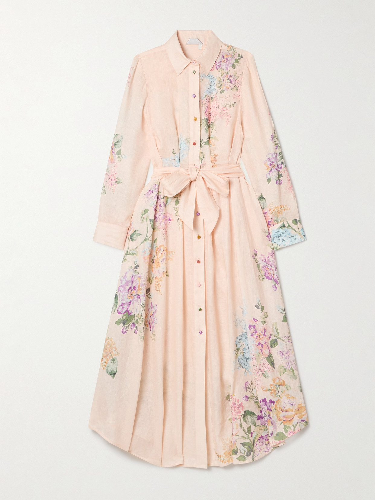 Zimmermann Halliday Belted Floral-print Linen Midi Shirt Dress In Cream