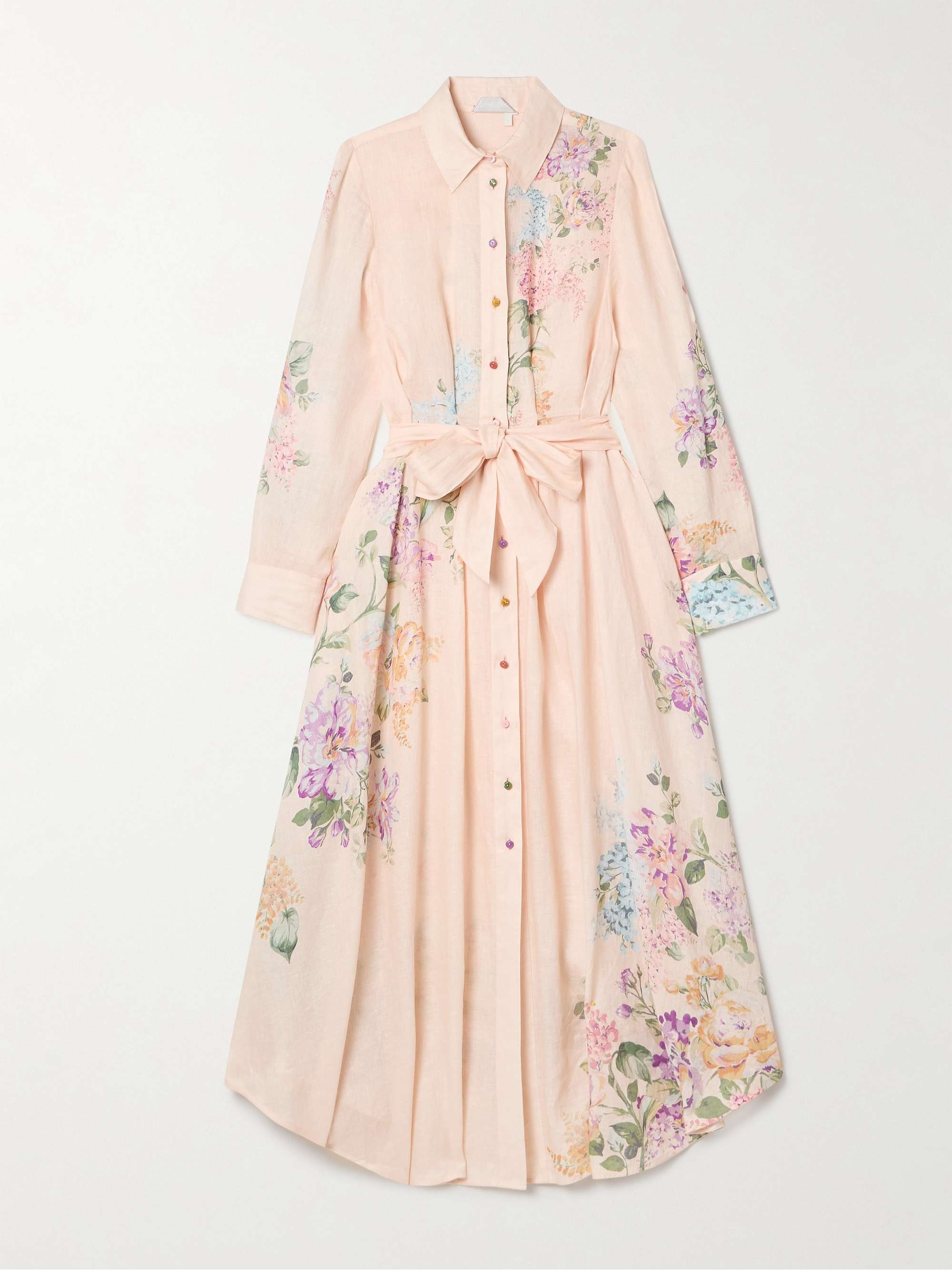 ZIMMERMANN Halliday belted floral-print linen midi shirt dress | NET-A ...