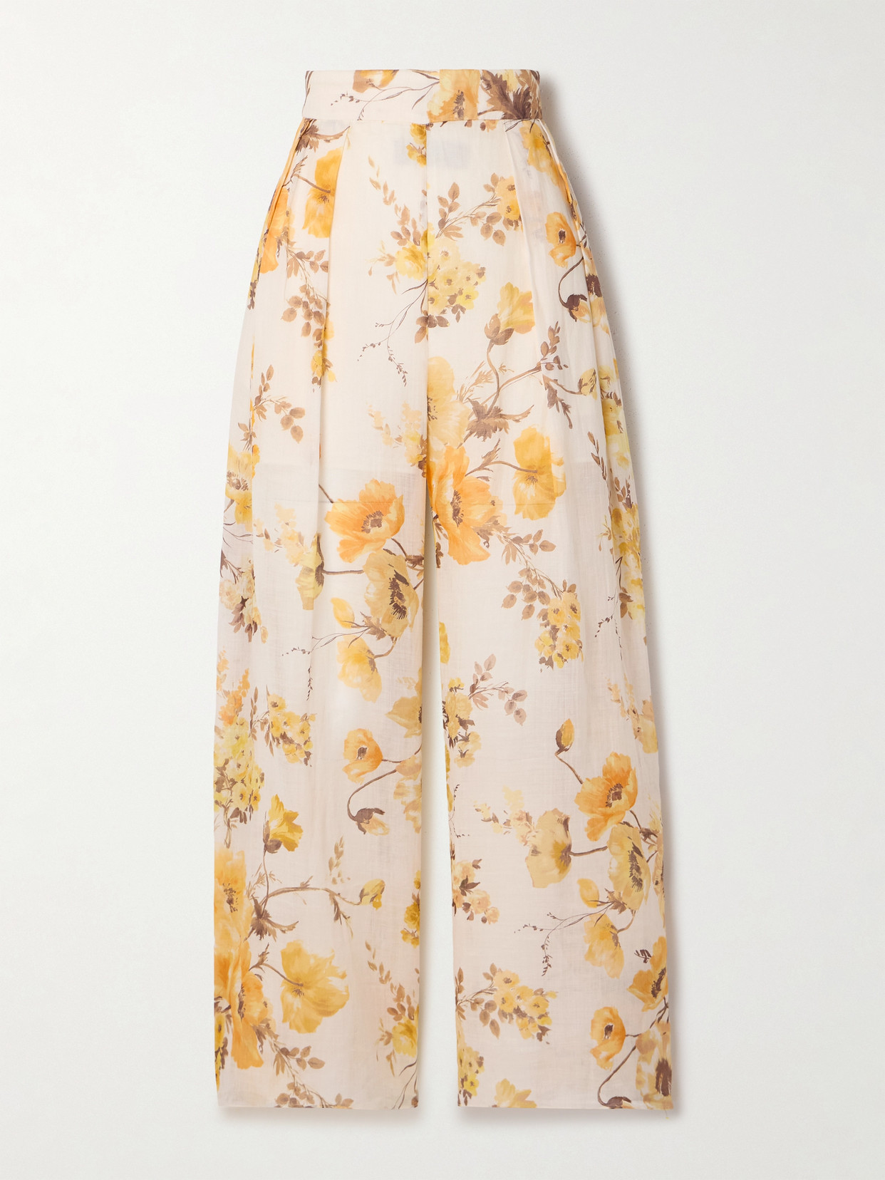Zimmermann Ottie Floral-print Ramie Wide-leg Trousers In Orange