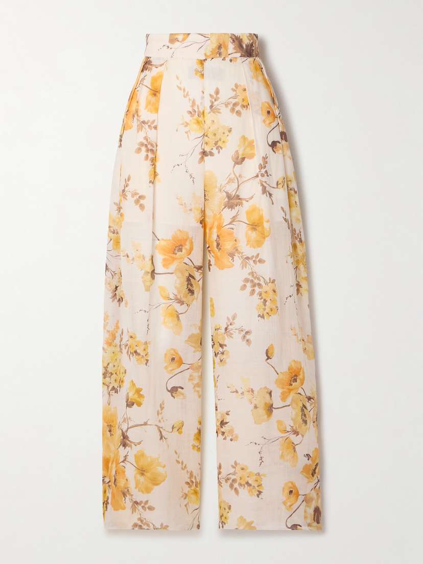 Zimmermann Ottie Floral-print Ramie Wide-leg Pants