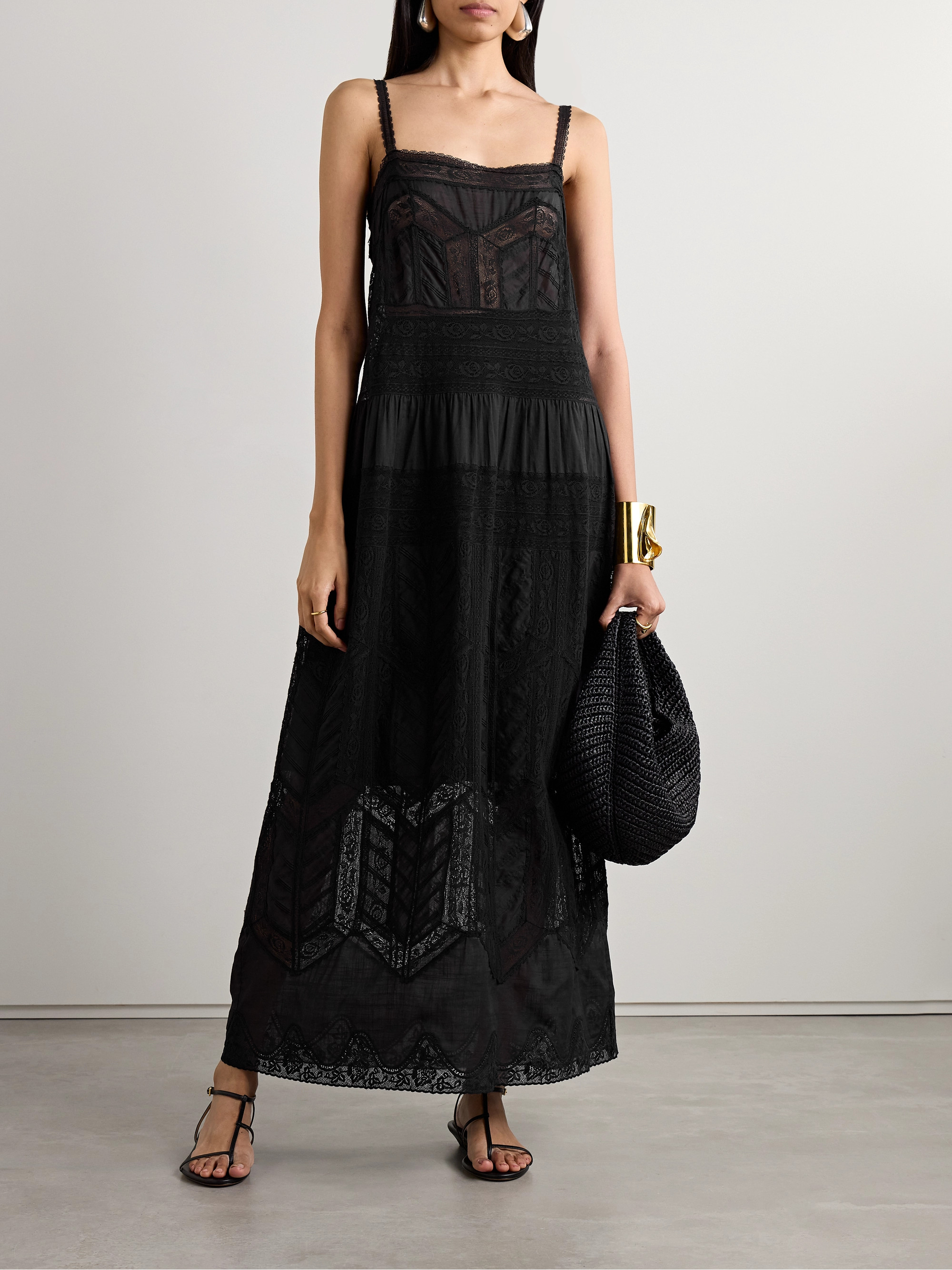 Zimmermann Halliday tiered paneled lace and cotton-gauze maxi dress