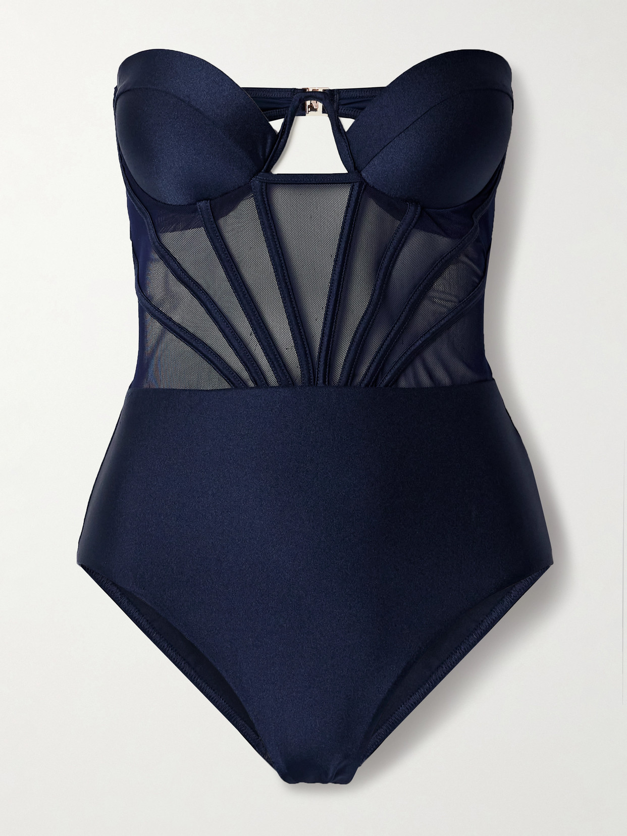 Zimmermann Ottie Strapless Mesh-trimmed Swimsuit In Blue