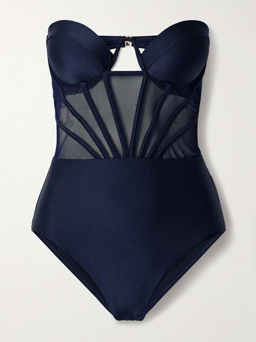 Zimmermann Ottie Strapless Mesh-trimmed Swimsuit