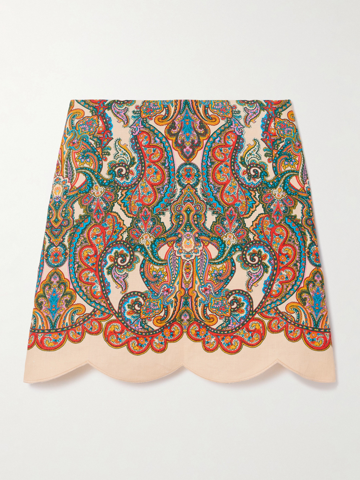 Zimmermann Ottie Scalloped Paisley-print Linen Mini Skirt In Multi