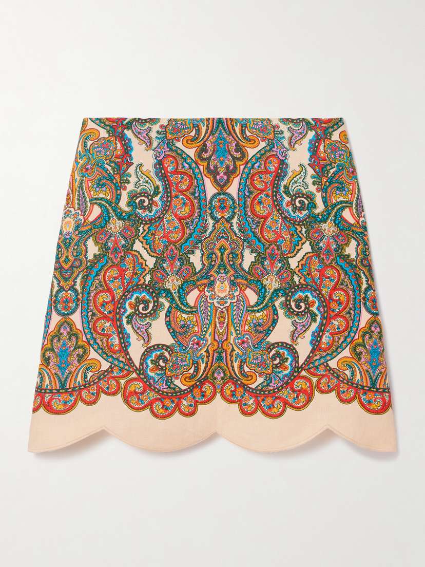 Zimmermann Ottie Scalloped Paisley-print Linen Mini Skirt