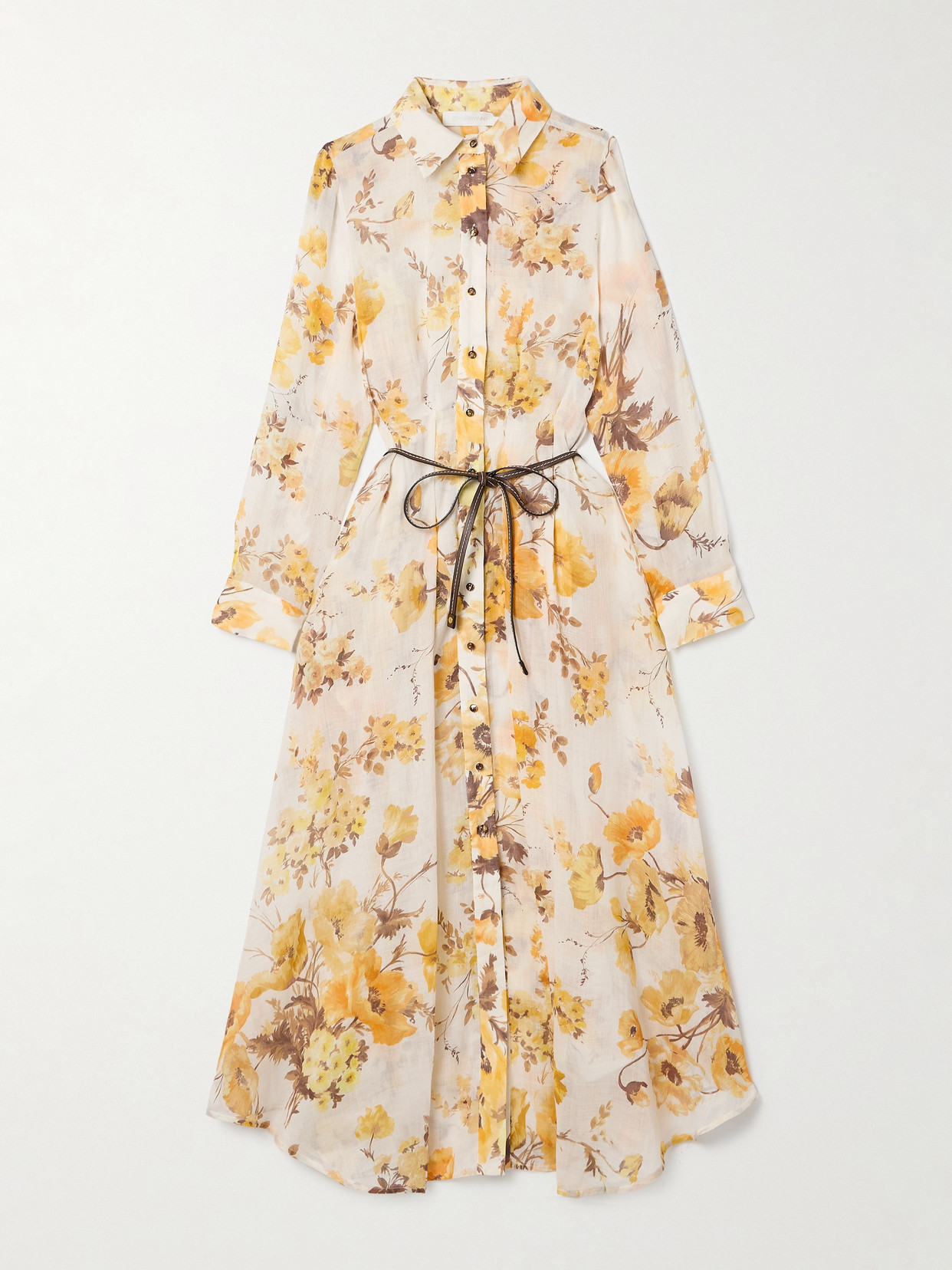 Zimmermann Ramie Shirt Dress Flower Print In Orange