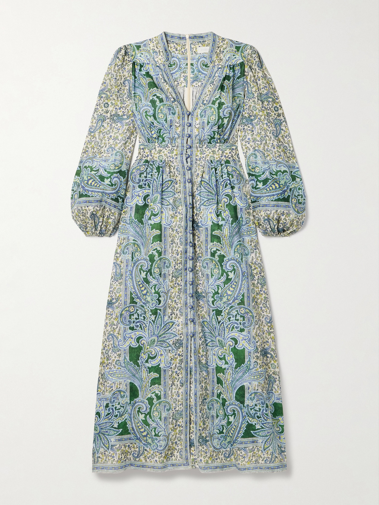 Zimmermann - Ottie Gathered Printed Linen Midi Dress - Green