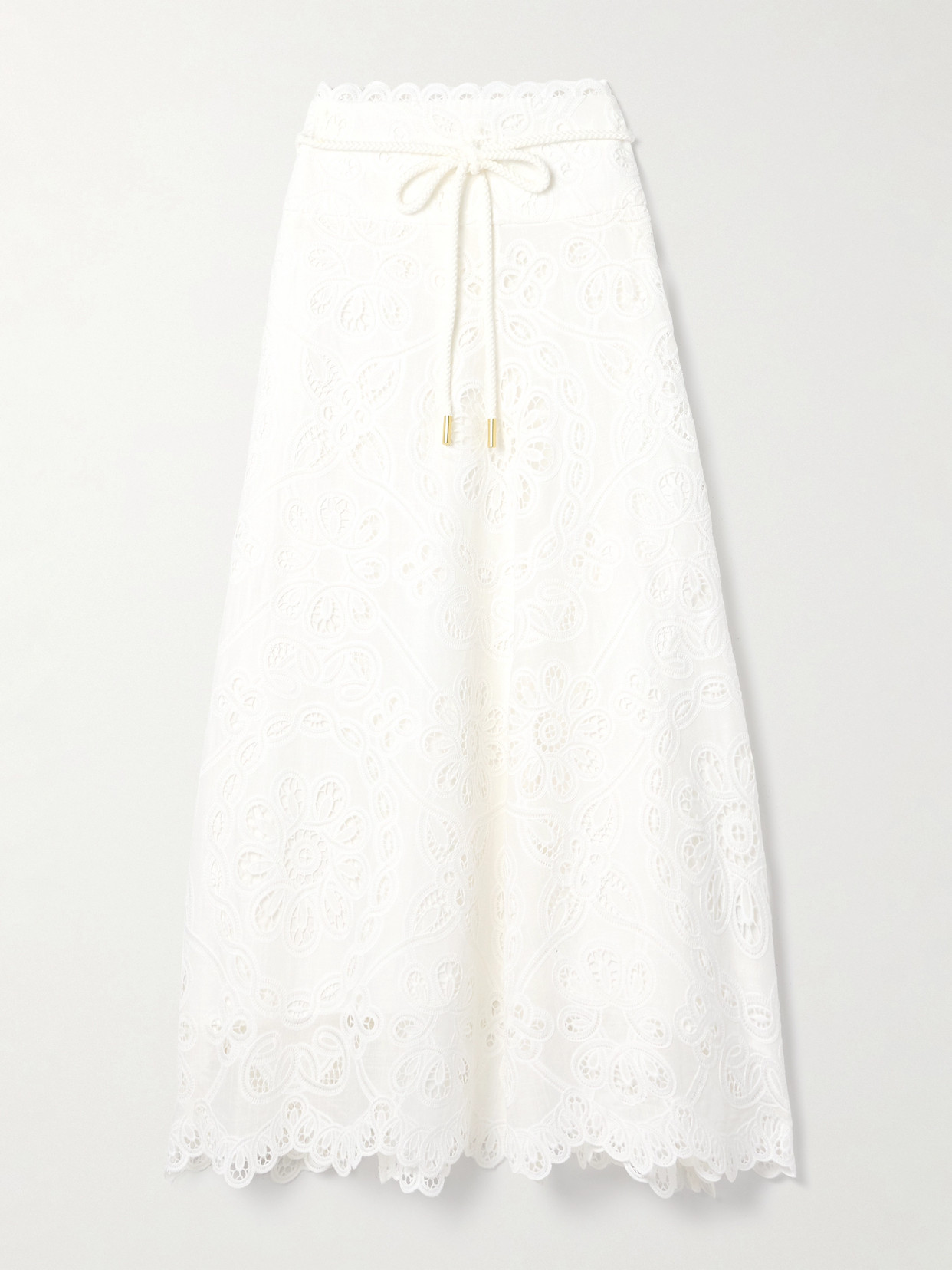 Zimmermann Ottie Cotton Guipure Lace Midi Skirt In Ivory