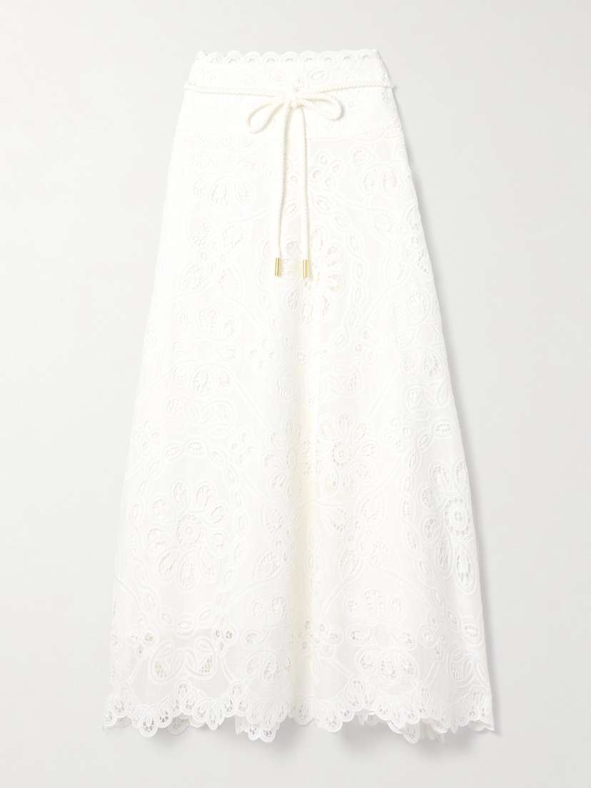 Zimmermann Ottie Cotton Guipure Lace Midi Skirt