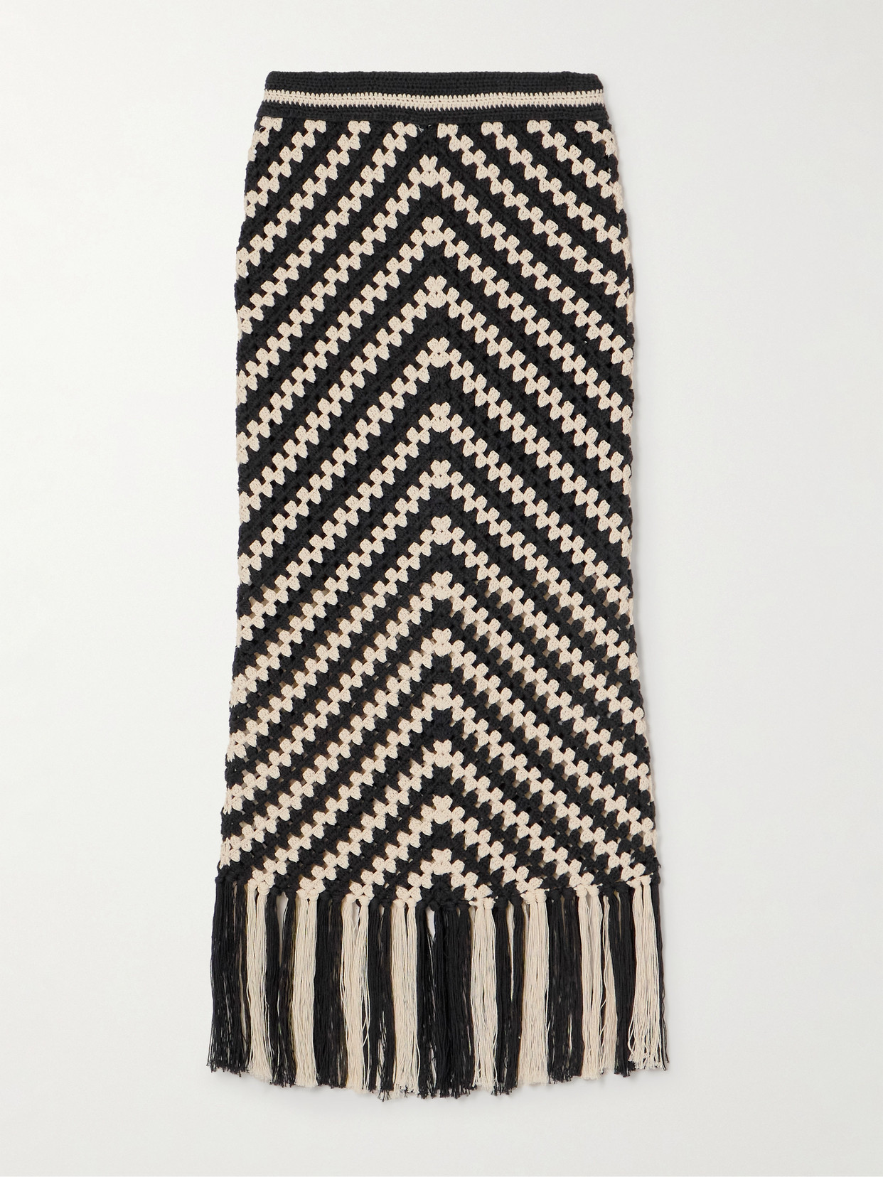Zimmermann - Halliday Fringed Crocheted Cotton Maxi Skirt - Black