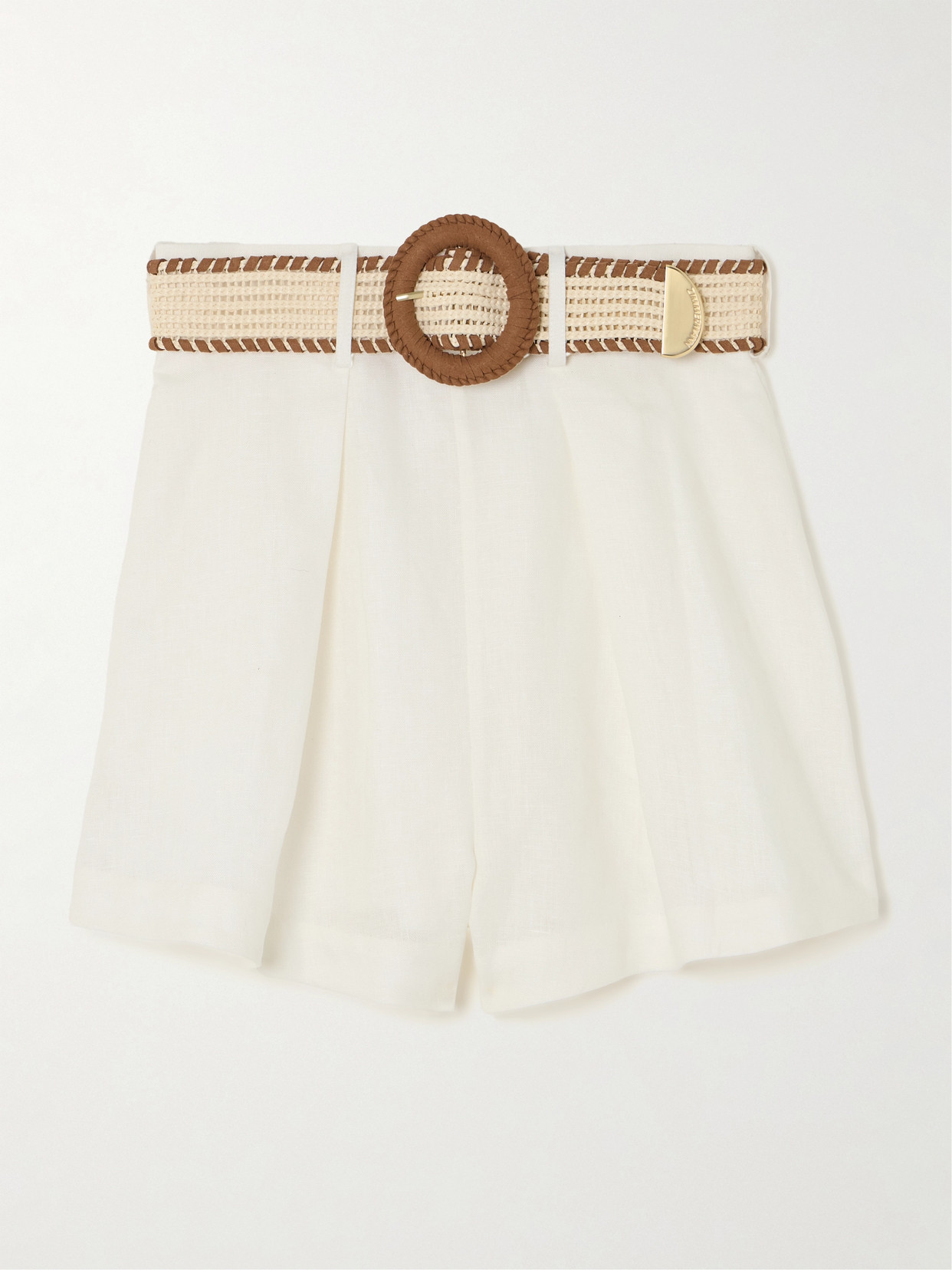 ZIMMERMANN HALLIDAY BELTED PLEATED LINEN SHORTS