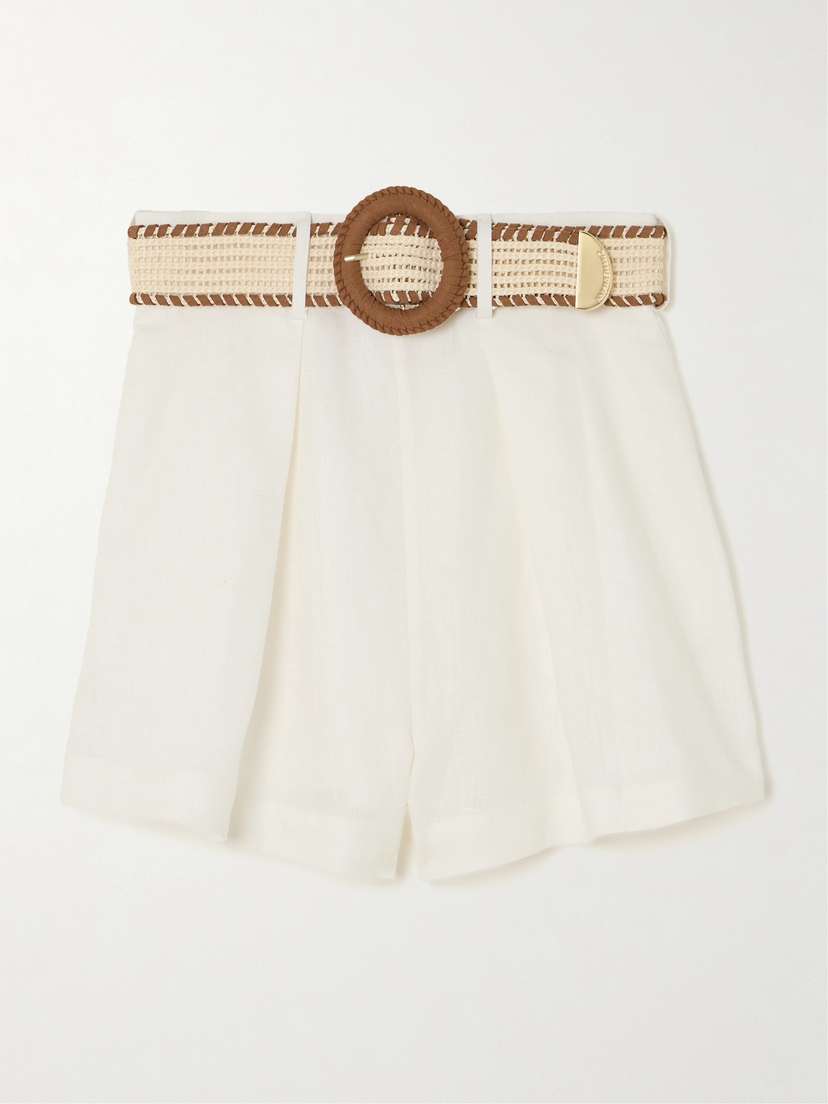 Zimmermann Halliday Belted Pleated Linen Shorts