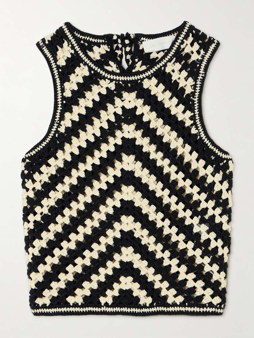 Zimmermann Halliday Cropped Two-tone Crocheted Cotton Tank