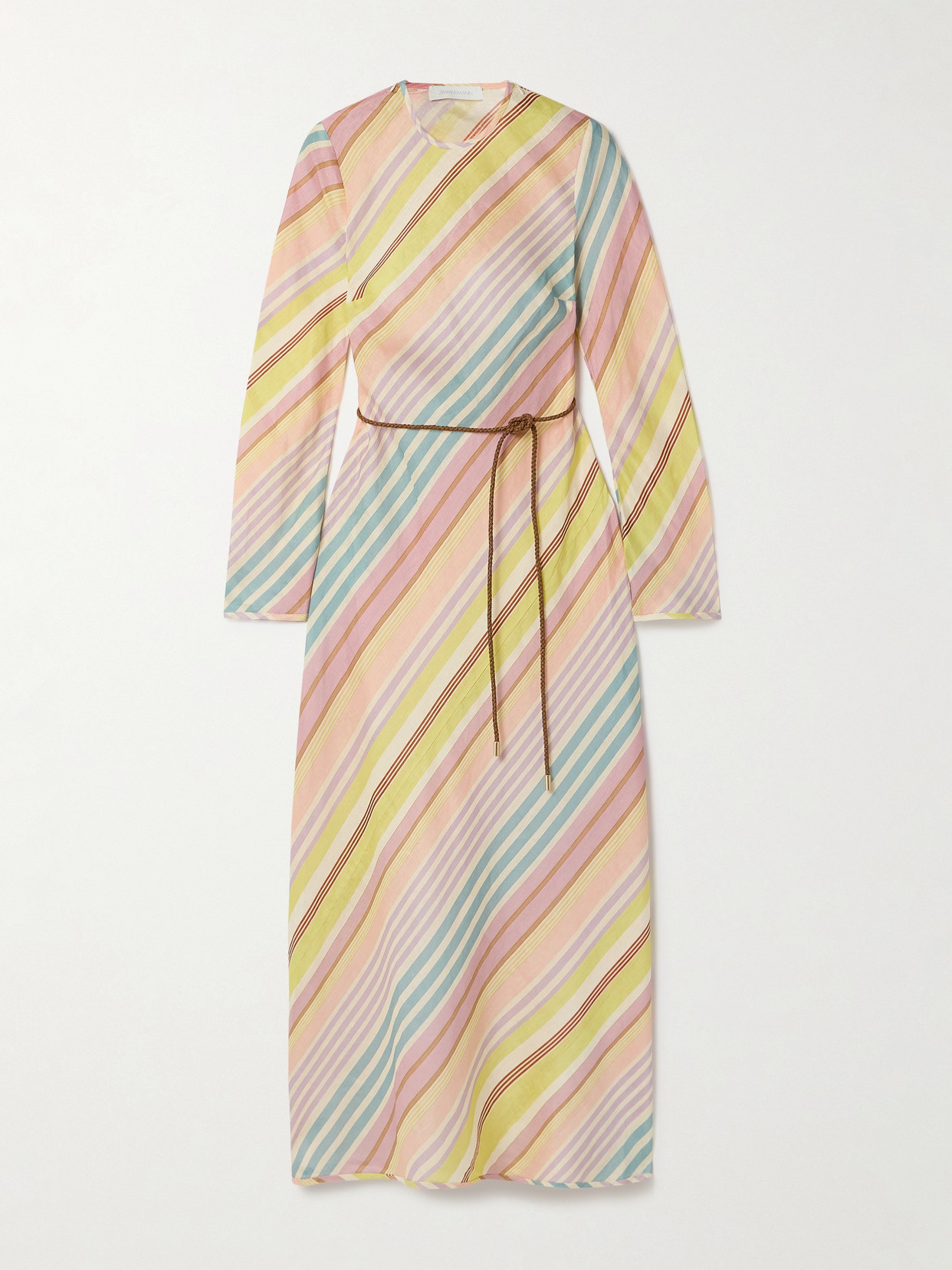 Zimmermann Halliday Belted Striped Linen Maxi Dress In Multi