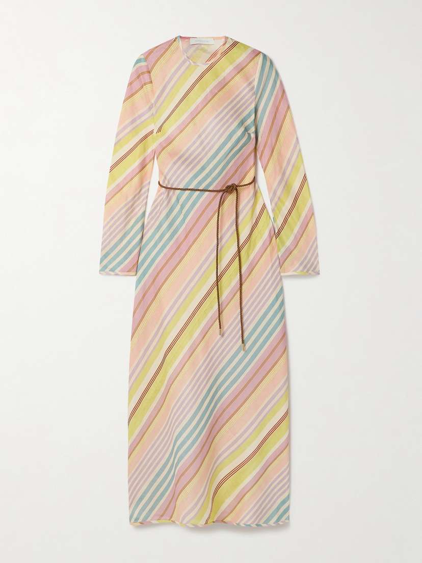 Zimmermann Halliday Belted Striped Linen Maxi Dress