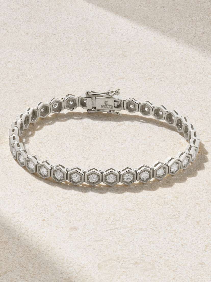 KOLOURS JEWELRY Hexagon Xxlarge 18-karat White Gold Diamond Tennis Bracelet