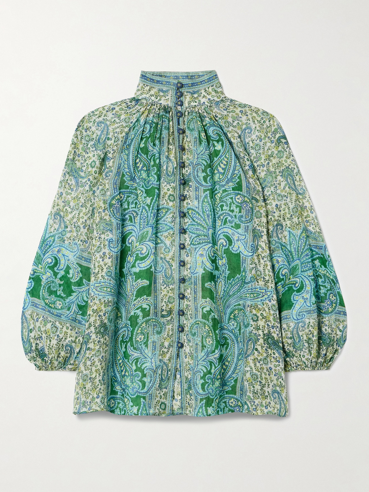 Zimmermann Ottie Printed Ramie Blouse In Green