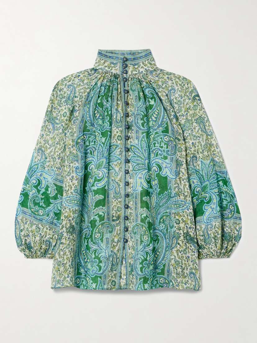 Zimmermann Ottie Printed Ramie Blouse
