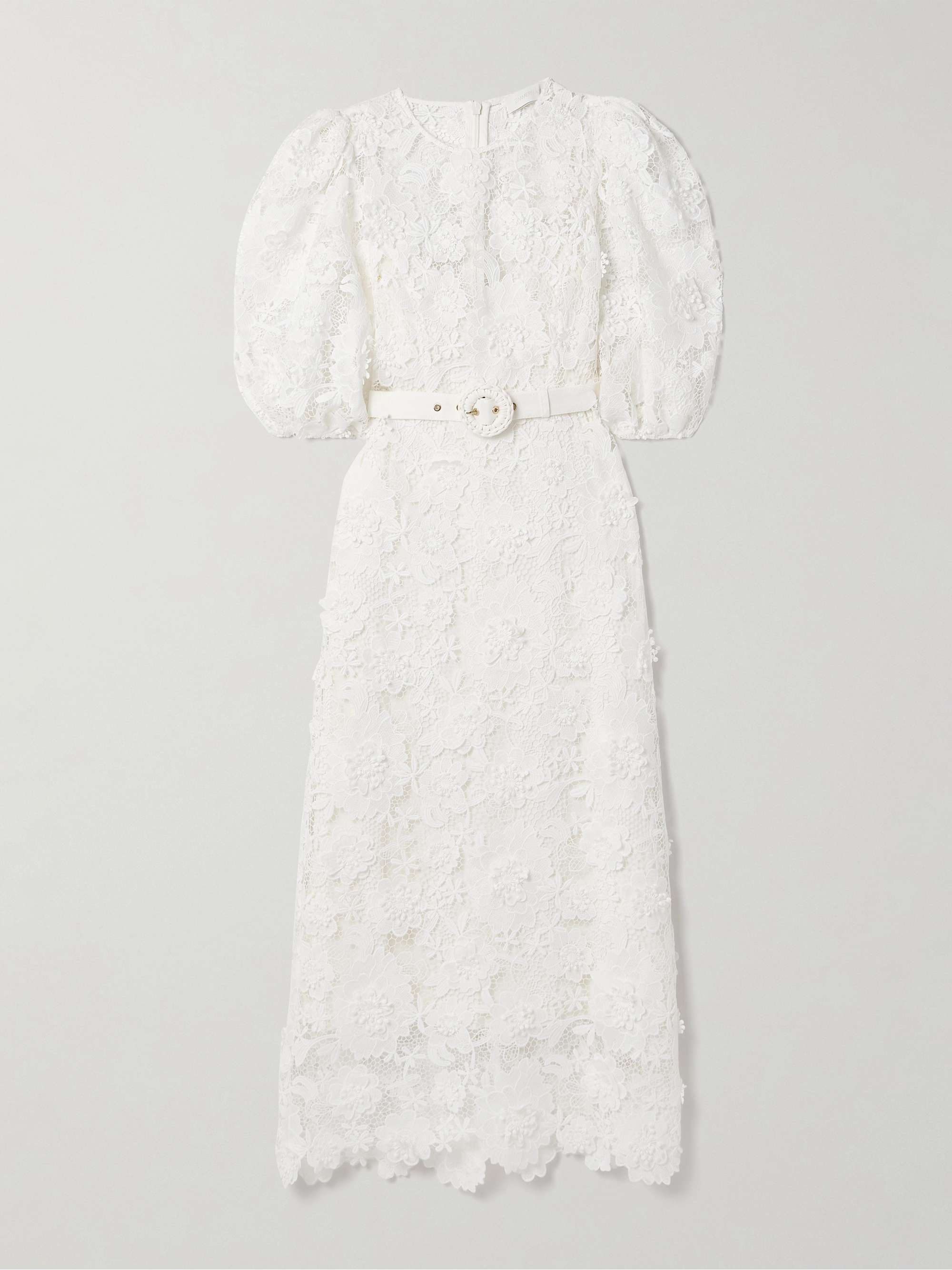 流行り の ブランド  ZIMMERMANN Halliday belted recycled-guipure lace midi dress カットソー(長袖/七分)