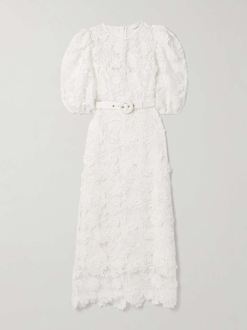 Zimmermann Halliday Belted Recycled-guipure Lace Midi Dress