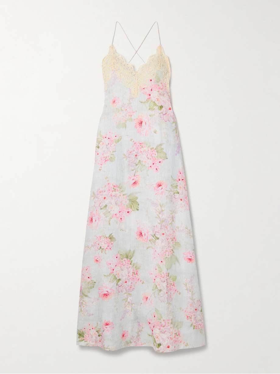 halliday lace-trimmed floral-print linen maxi dress
