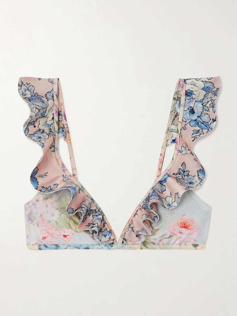 Zimmermann Halliday Ruffled Floral-print Bikini Top