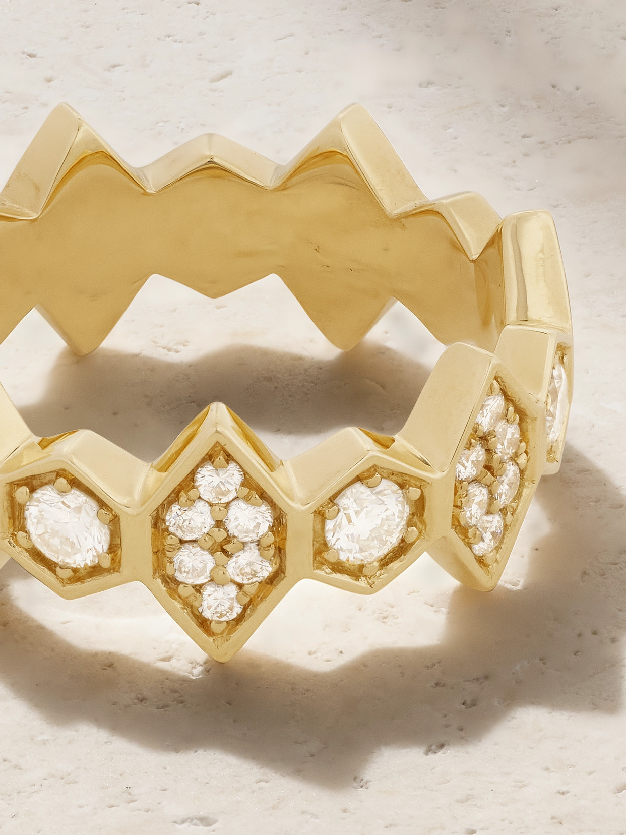 Shop Kolours Jewelry Hexagon Extra Large 18-karat Gold Diamond Ring