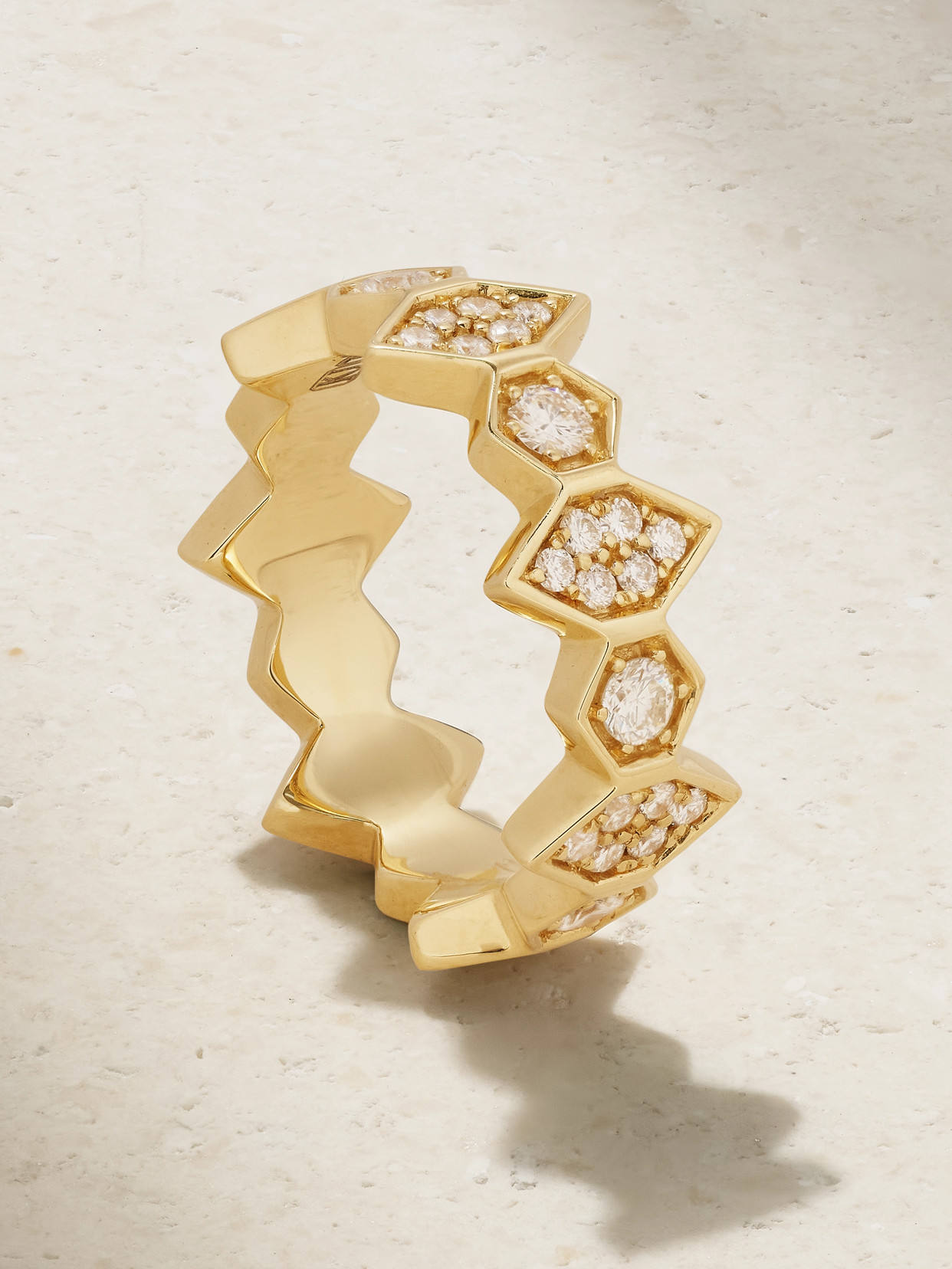 Kolours Jewelry Hexagon Extra Large 18-karat Gold Diamond Ring