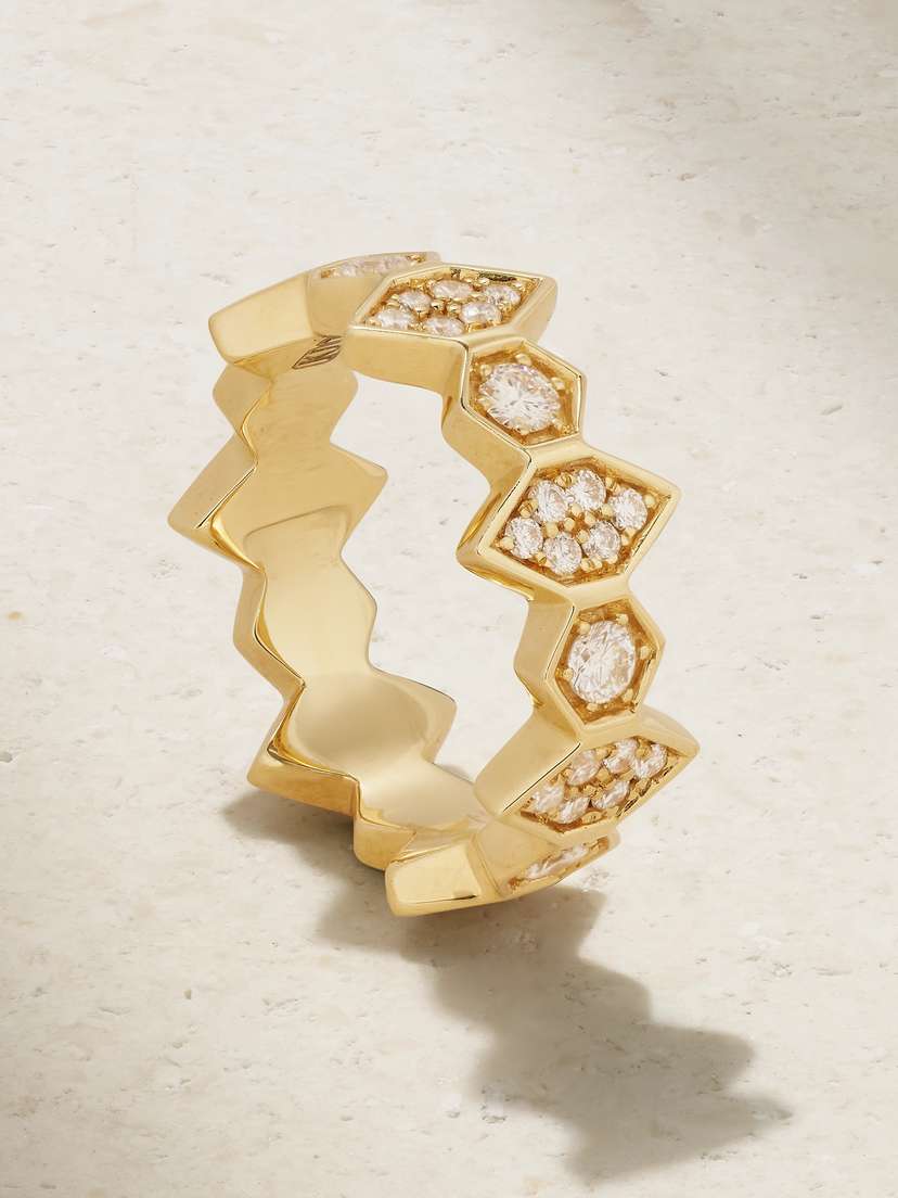 KOLOURS JEWELRY Hexagon Extra Large 18-karat Gold Diamond Ring