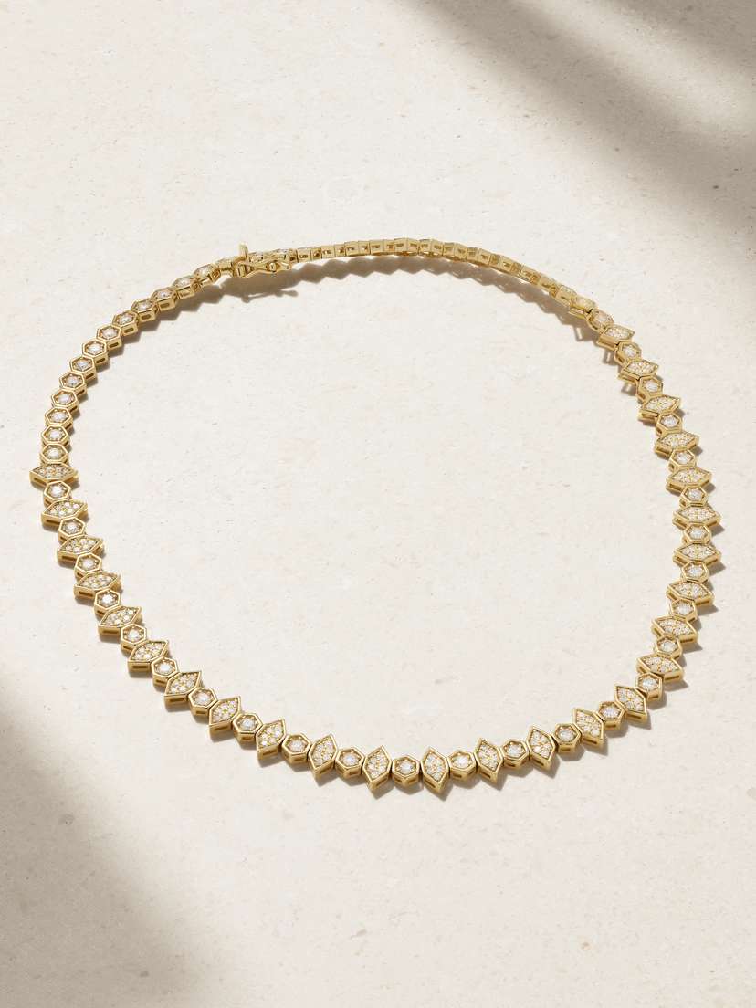 KOLOURS JEWELRY Hexagon Extra Large 18-karat Gold Diamond Necklace