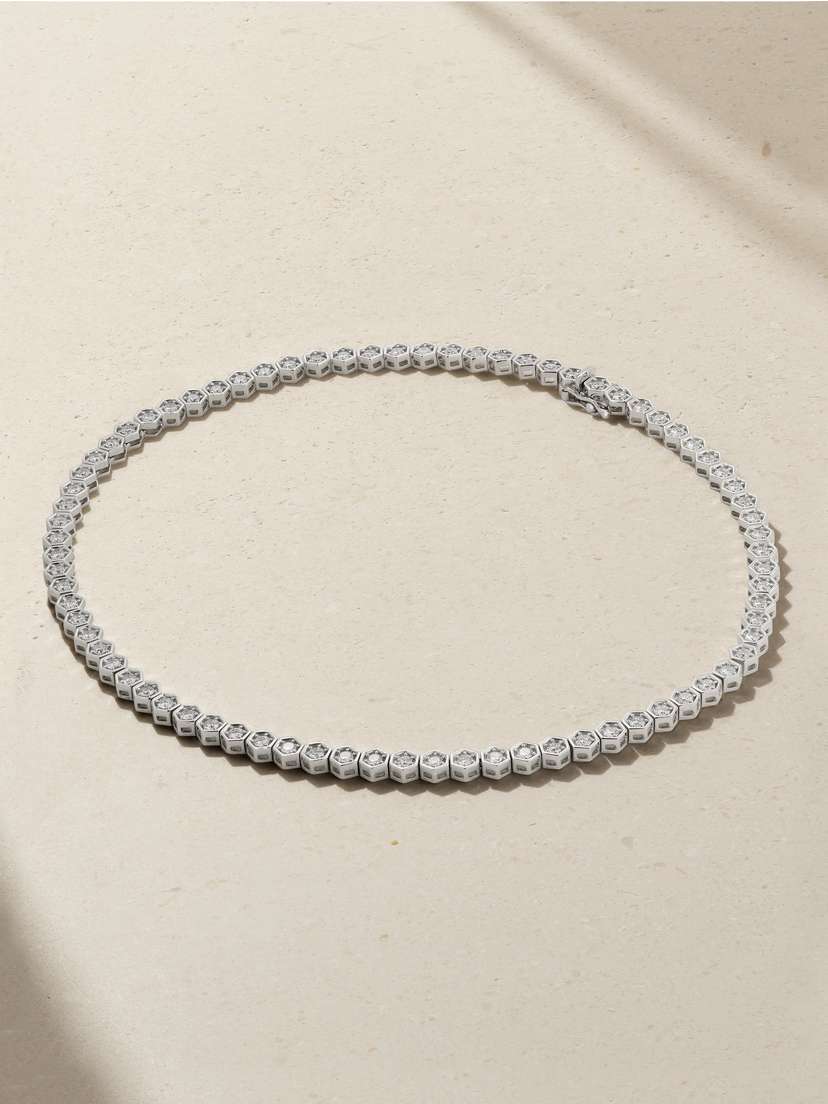 KOLOURS JEWELRY Hexagon Large 18-karat White Gold Diamond Tennis Necklace