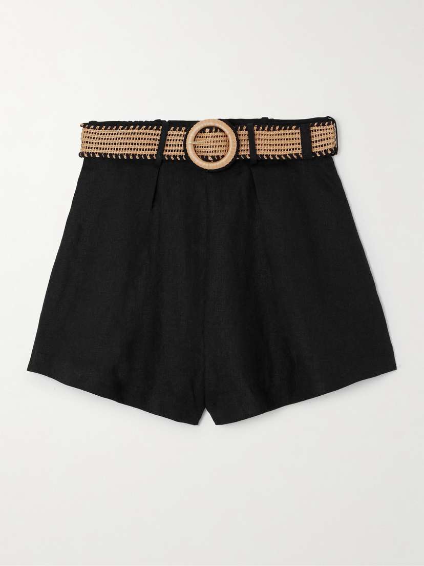 Zimmermann Halliday Belted Pleated Linen Shorts