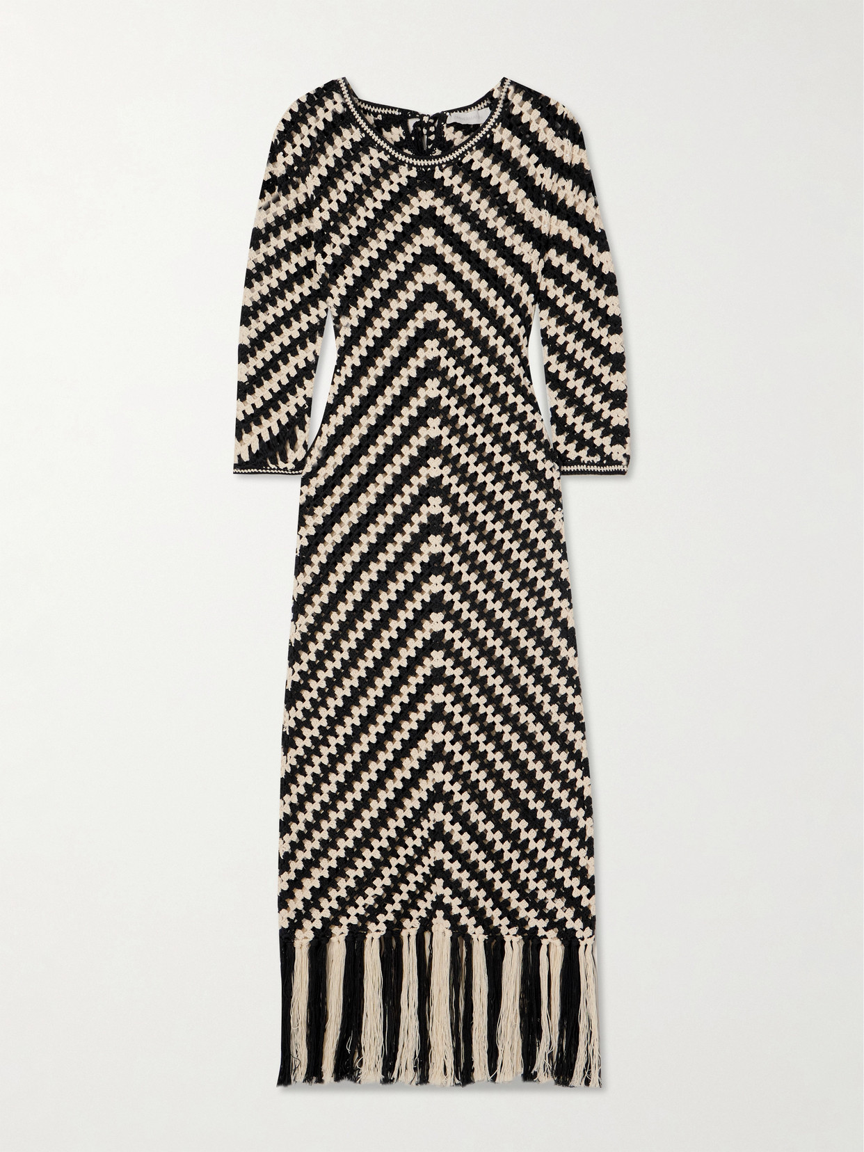 Zimmermann Midi Black And White Dress With Chevron Motif In Crochet Woman In Black