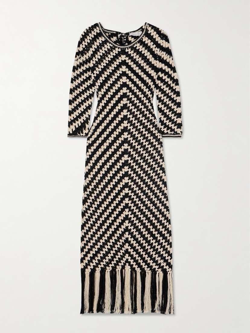 Zimmermann Halliday Fringed Crocheted Cotton Midi Dress