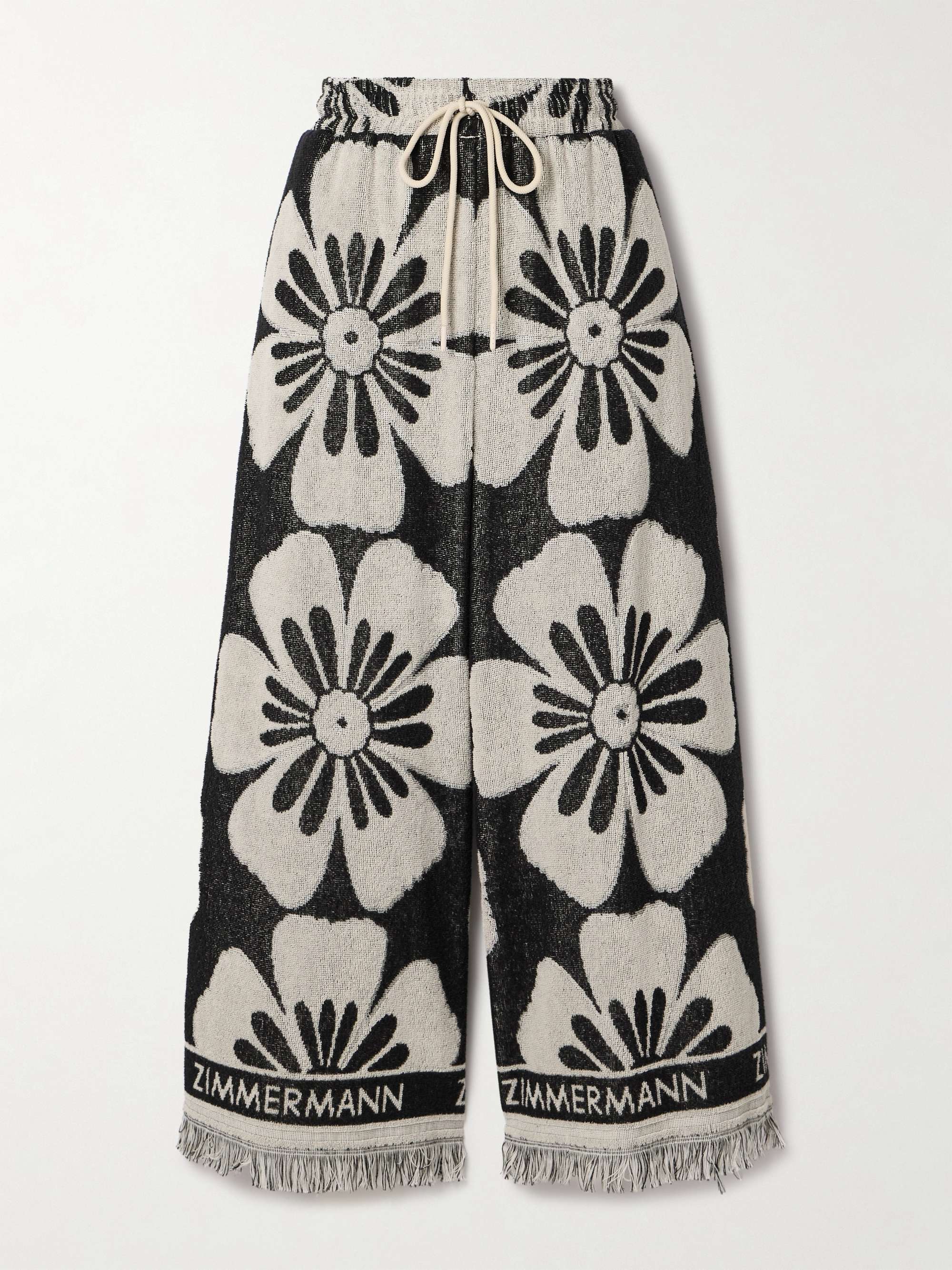 ZIMMERMANN Halliday cropped fringed cotton-terry jacquard wide-leg 