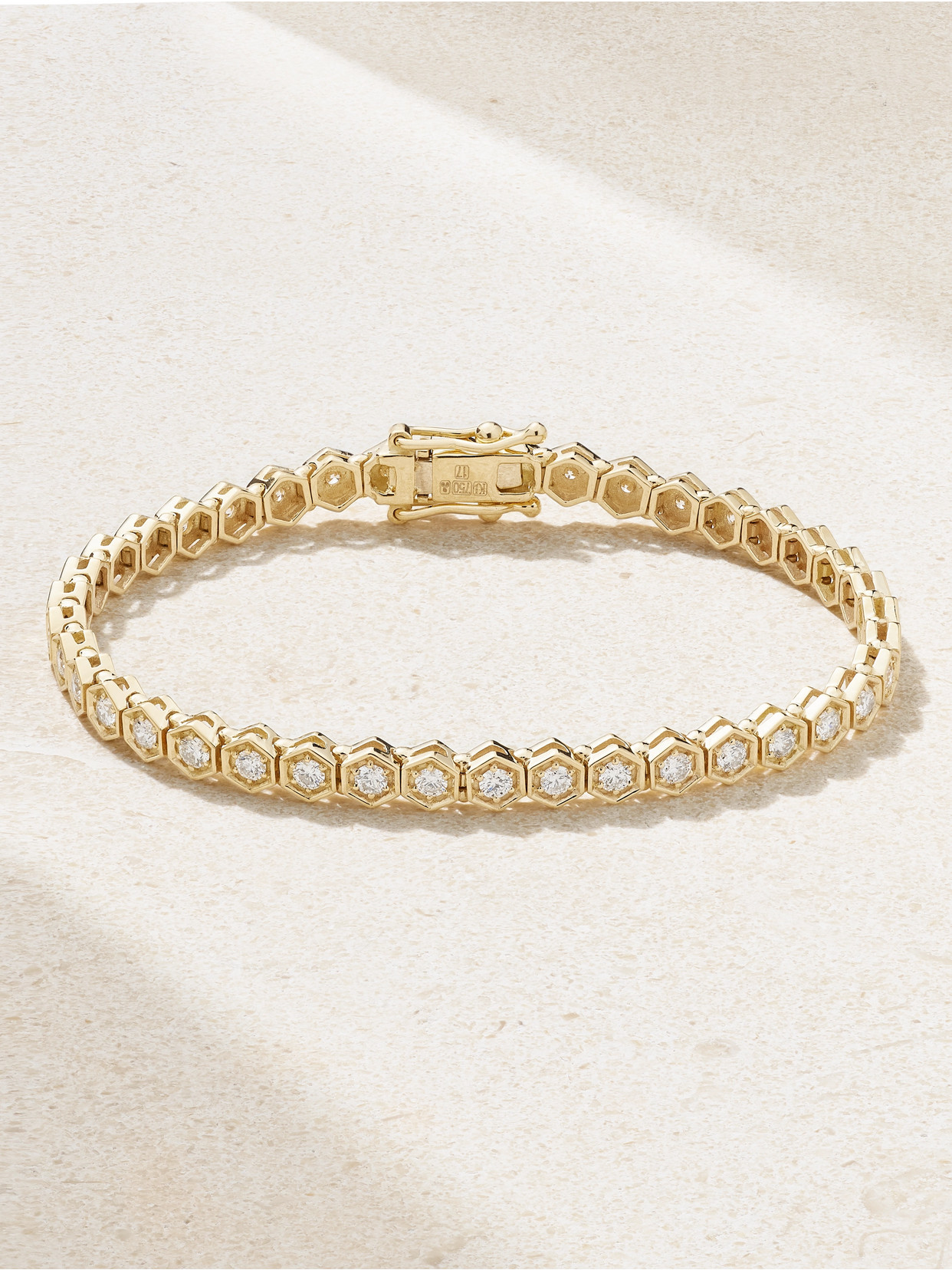 KOLOURS JEWELRY - Hexagon Large 18-karat Gold Diamond Tennis Bracelet - 17